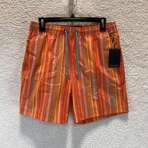 Psycho Bunny Men's Swim Shorts S Trunks Anton All Over Stripe Nectarine Liner